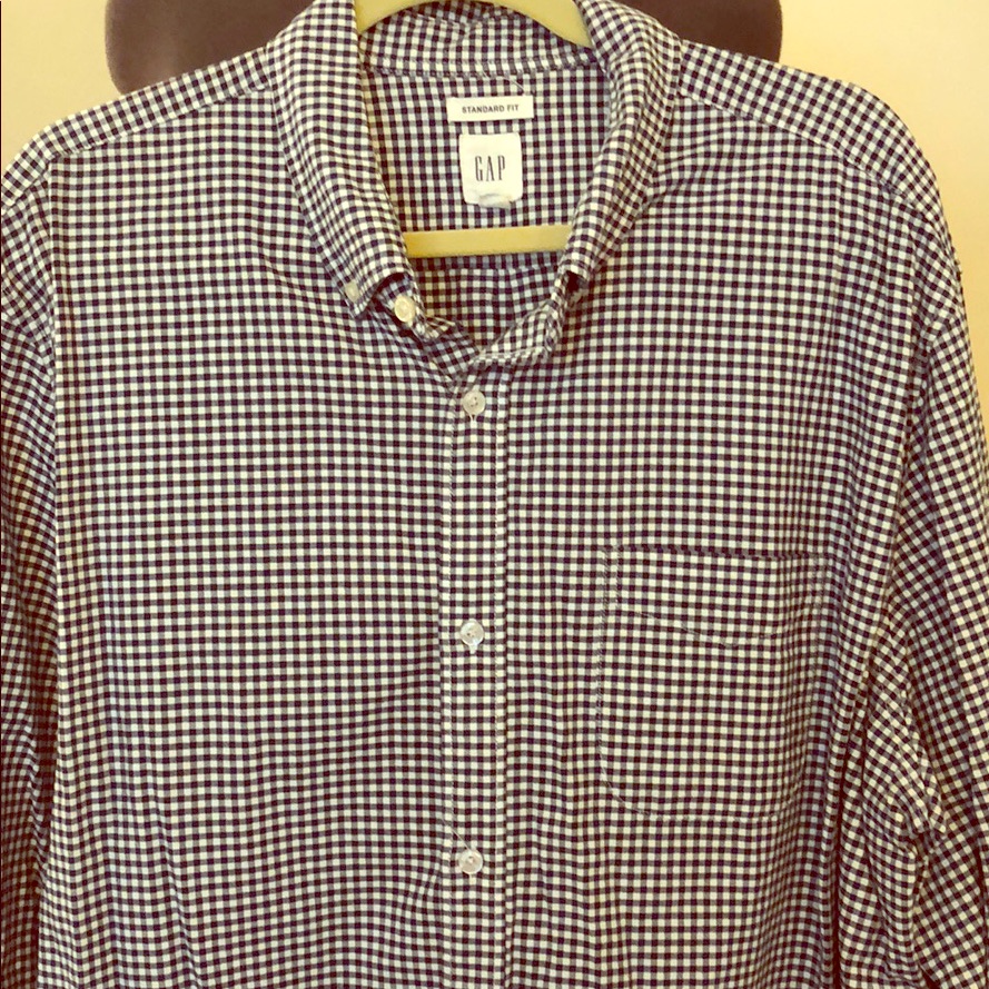 Gap Men’s Navy Check Button-Down Standard Fit Xxl